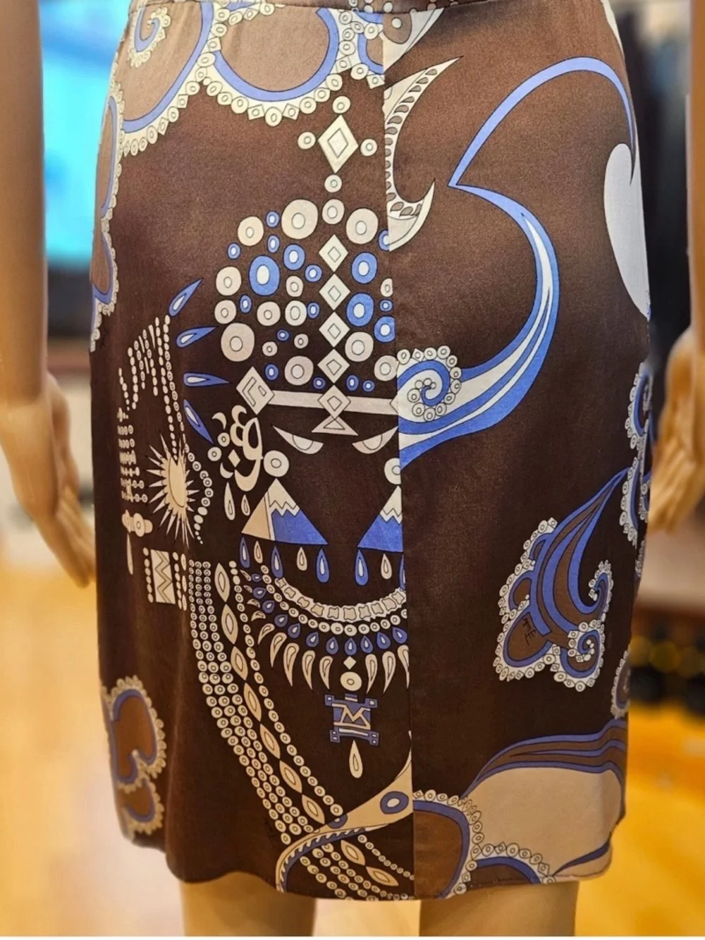 Emilio Pucci Brown Satin Printed Slip with Blue Paisley Motif Rare Beauty - Picture 4 of 7